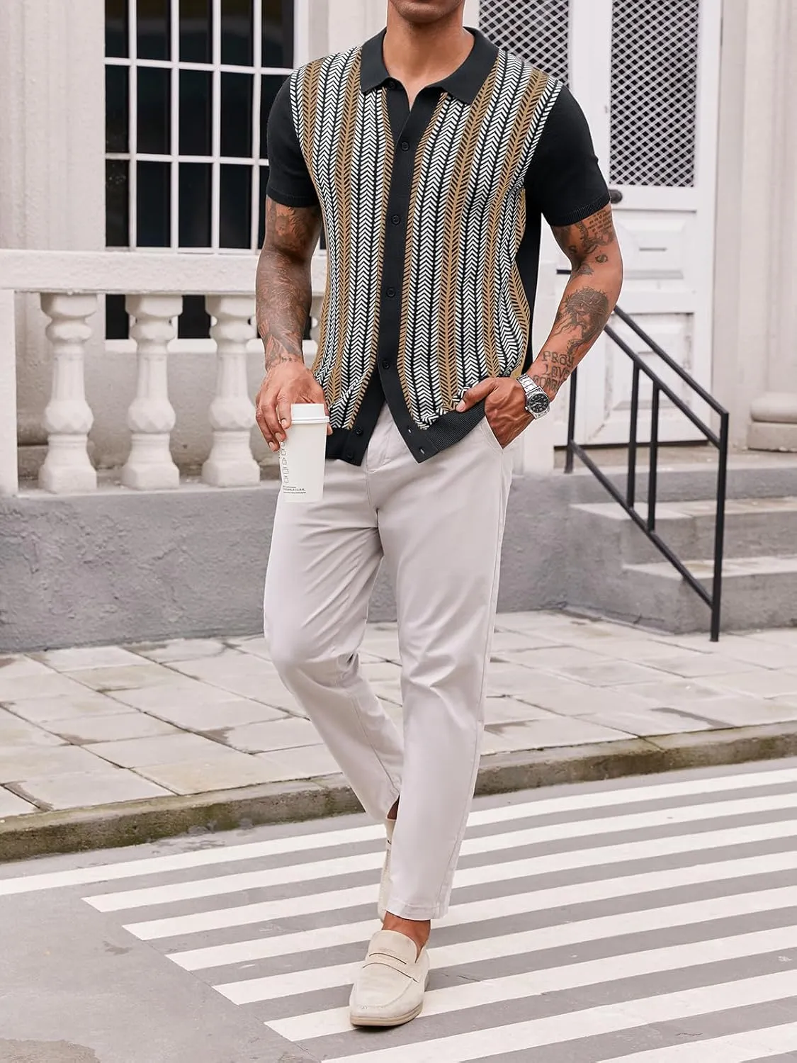 Runcati Mens Knit Polo Shirts Vintage Casual Short Sleeve Shirt Golf Button Down Old Money Sweater