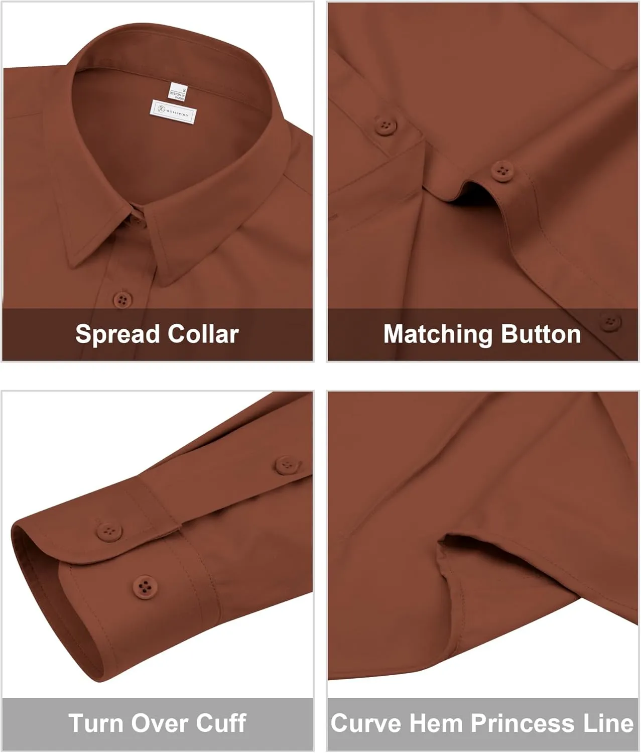 siliteelon Womens Classic-Fit Dress Shirts Long Sleeve Button Down Wrinkle-Free Stretch Solid Casual Work Office Blouse Top