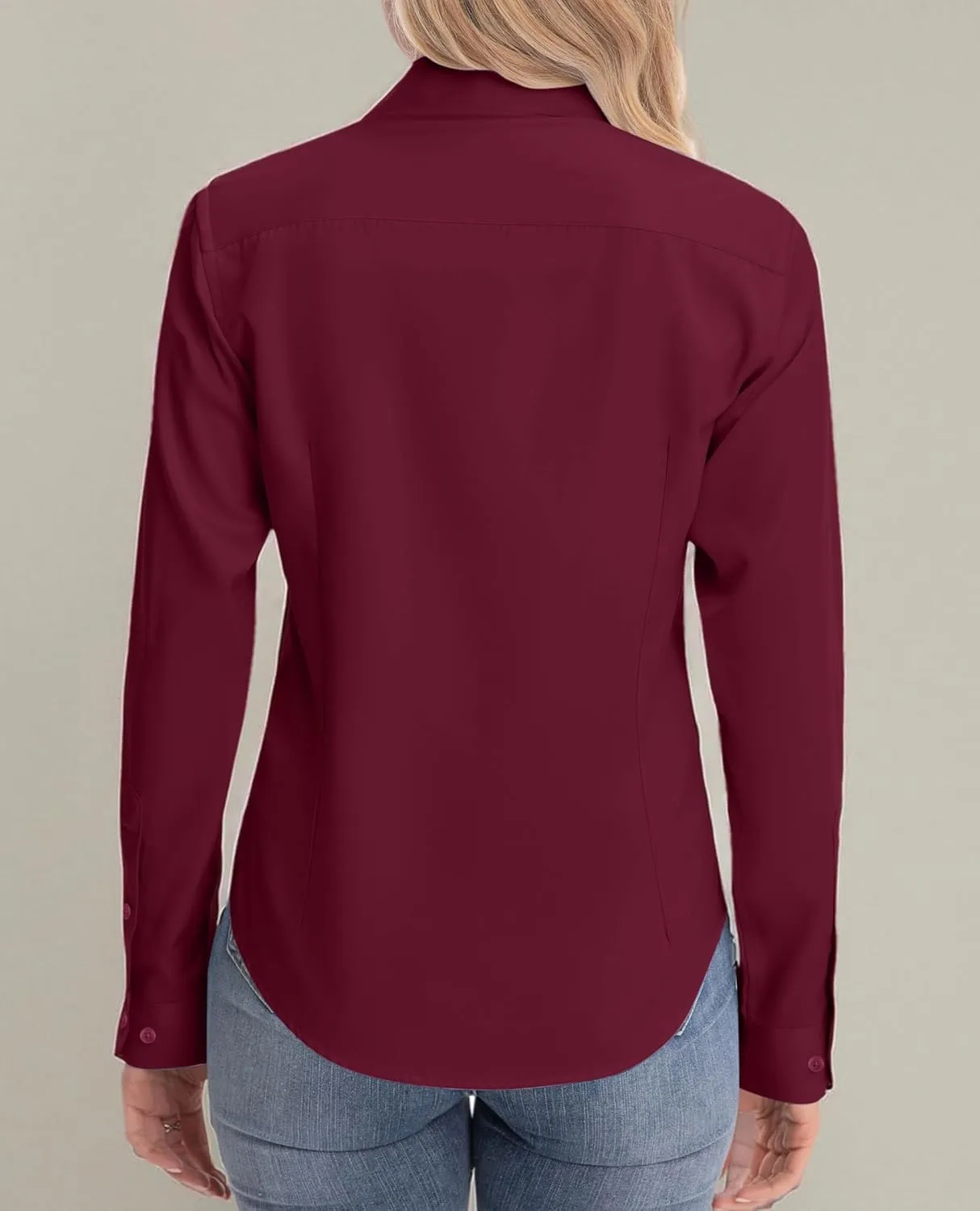 siliteelon Womens Classic-Fit Dress Shirts Long Sleeve Button Down Wrinkle-Free Stretch Solid Casual Work Office Blouse Top