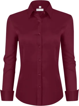 siliteelon Womens Classic-Fit Dress Shirts Long Sleeve Button Down Wrinkle-Free Stretch Solid Casual Work Office Blouse Top