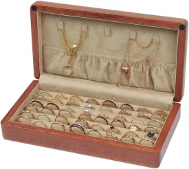 Solid Wood Jewelry Organizer Box Storage for Rings, Earrings, Cufflinks Velvet-Lined Interior Travel-Friendly Handcrafted Jewelry Case Portable Brass Hinges Vintage Gift for Mother's Day