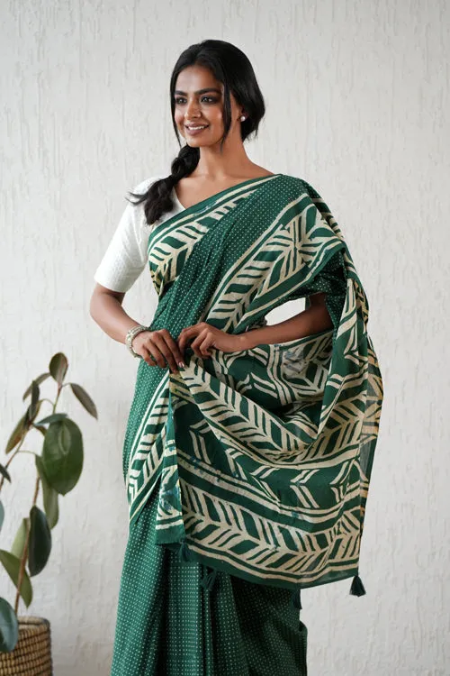 Sooti Syahi ' Ancient Echo' Hand Block Mul Cotton Saree