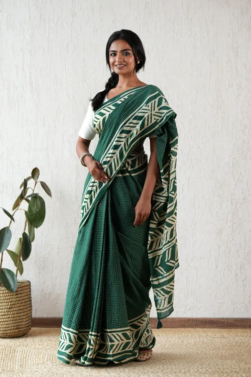 Sooti Syahi ' Ancient Echo' Hand Block Mul Cotton Saree