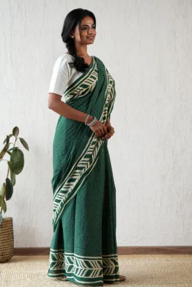 Sooti Syahi ' Ancient Echo' Hand Block Mul Cotton Saree