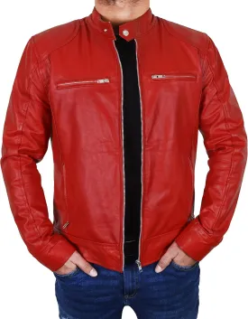 SpazeUp Vintage Motorcycle Sheepskin Leather Jackets for Men - Vintage Biker Leather Jacket Men Black Brown Red Blue