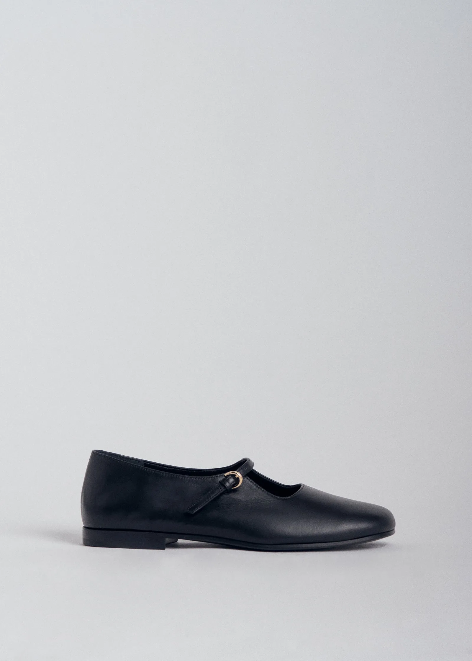 Square Toe Mary Jane in Leather Black