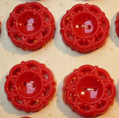 Striking Vintage 1950s Bright Red Buttons- 2cm or 1.7cm