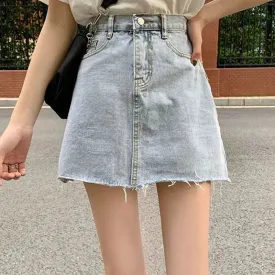 Toleet-Korean Style Raw Edge short Skirts for Woman 2023 Summer Distressed Light Blue jeans Skirt Women Vintage High Waist Mini Skirt