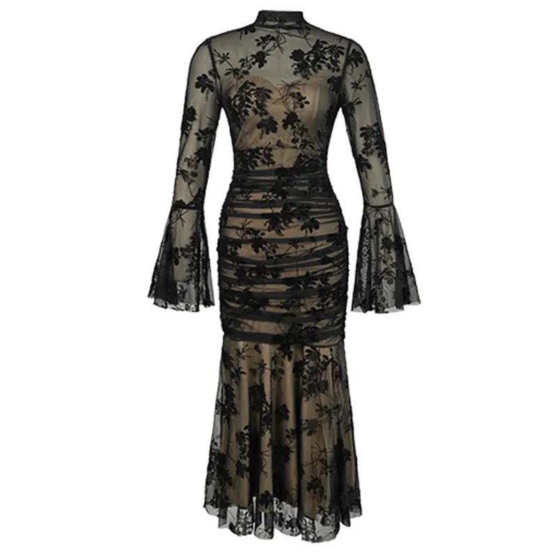 Trendy Retro Black Mesh Fishtail Formal Dress