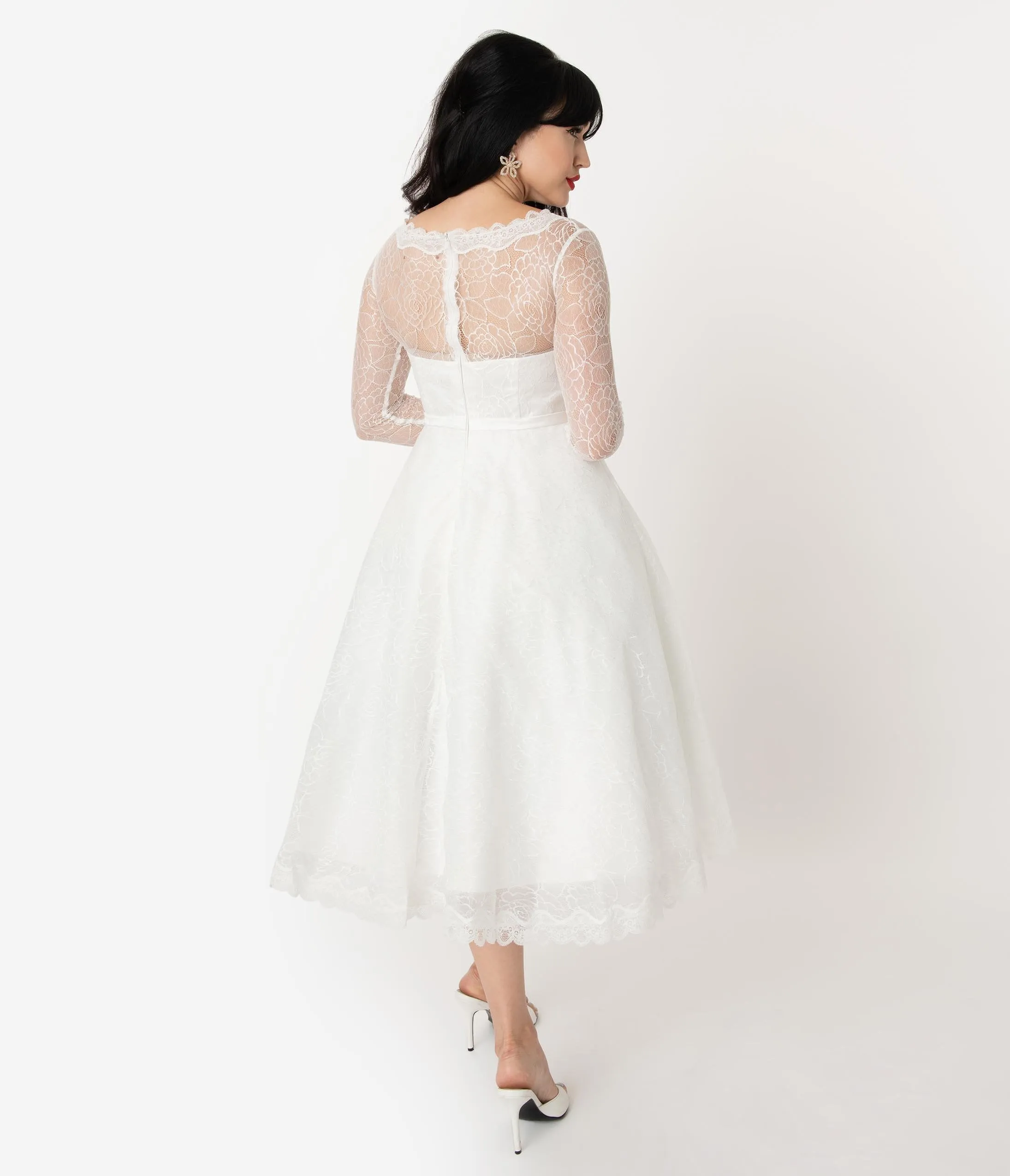 Unique Vintage 1950s Ivory Lace Long Sleeve Martinique Bridal Dress