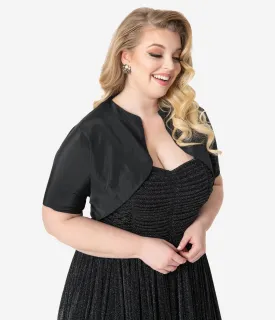 Unique Vintage Plus Size 1940s Style Black Short Sleeve Gertie Bolero