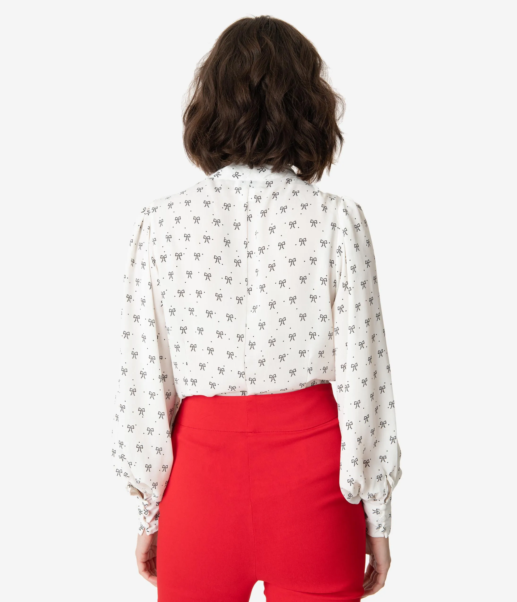 Unique Vintage White & Black Bow Print Gwen Blouse