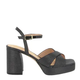 Unisa Ozzy Black Raffia Platform Sandal