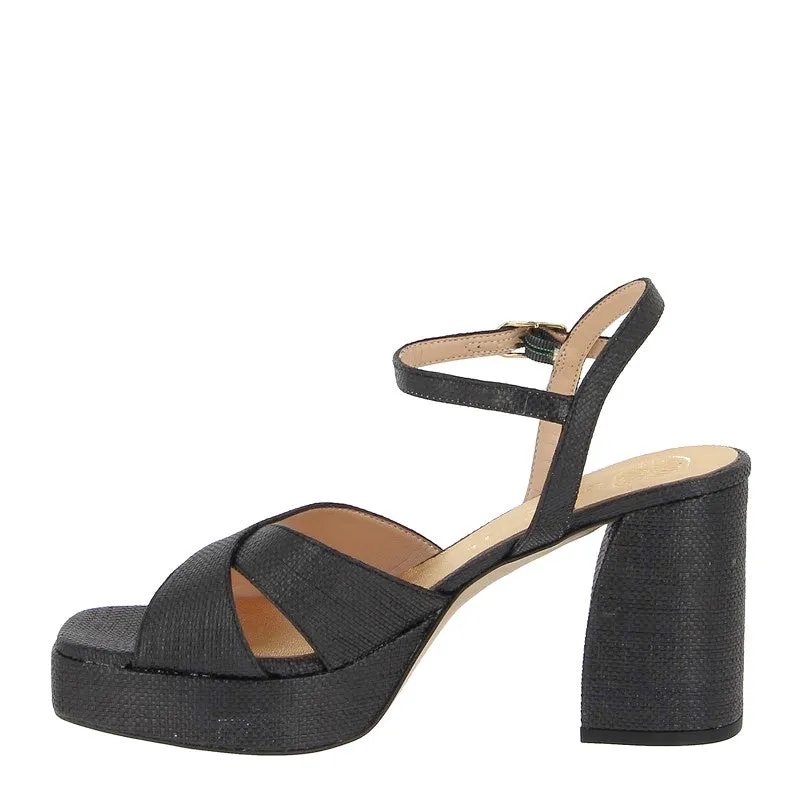 Unisa Ozzy Black Raffia Platform Sandal