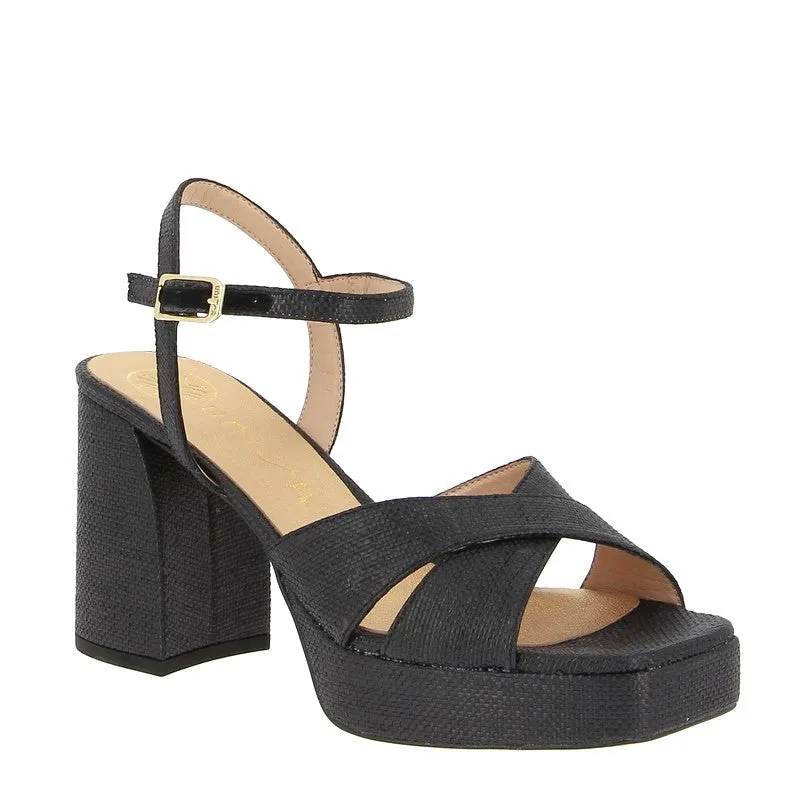 Unisa Ozzy Black Raffia Platform Sandal