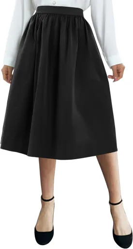 Urban CoCo Women's Casual Elastic Waist Vintage A-Line Pleated Flared Midi Skirt with Pockets
