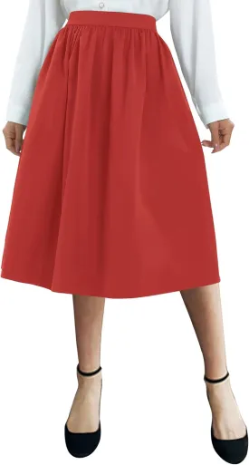 Urban CoCo Women's Casual Elastic Waist Vintage A-Line Pleated Flared Midi Skirt with Pockets