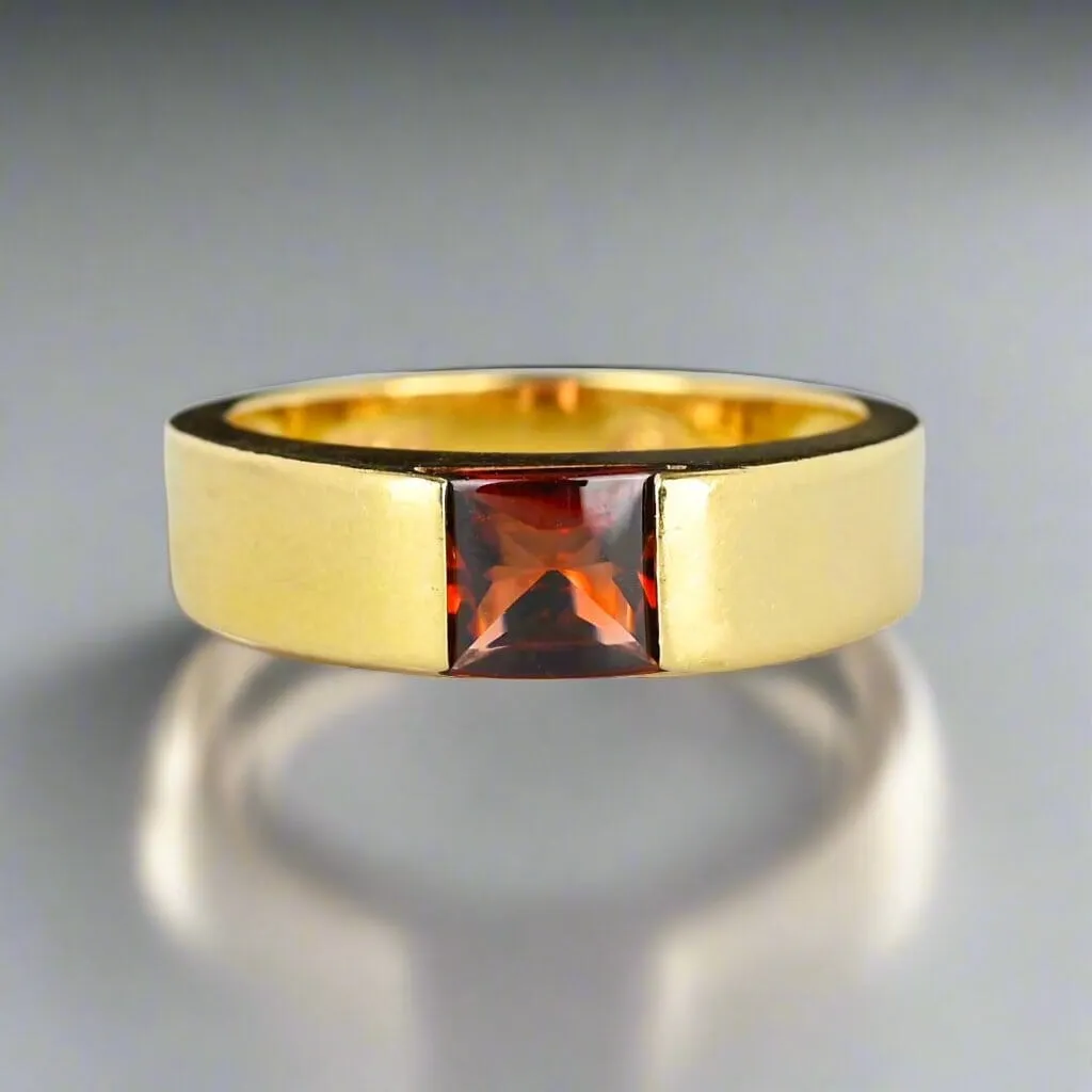 Vintage 14K Gold Smooth Top Red Tourmaline Ring Band
