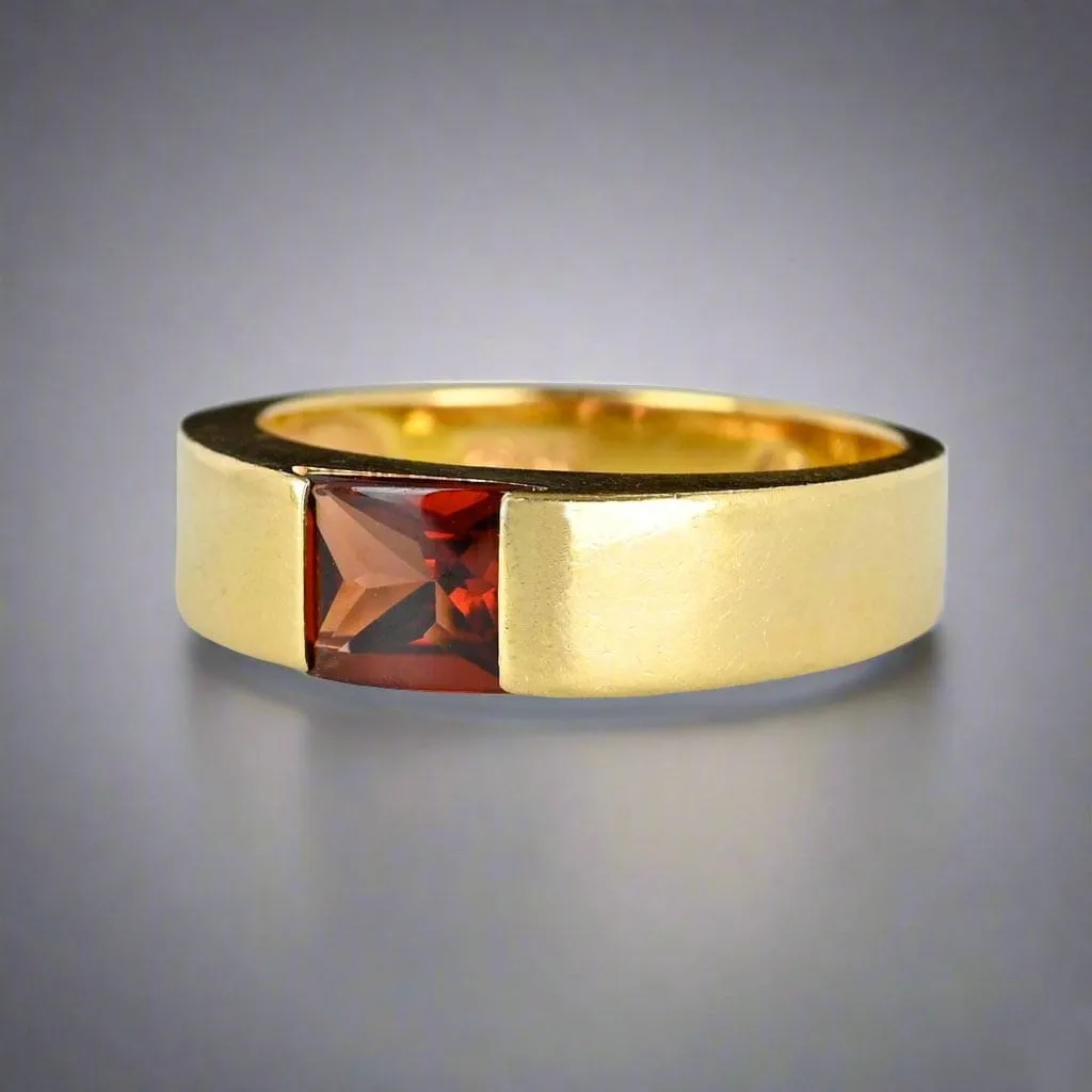 Vintage 14K Gold Smooth Top Red Tourmaline Ring Band