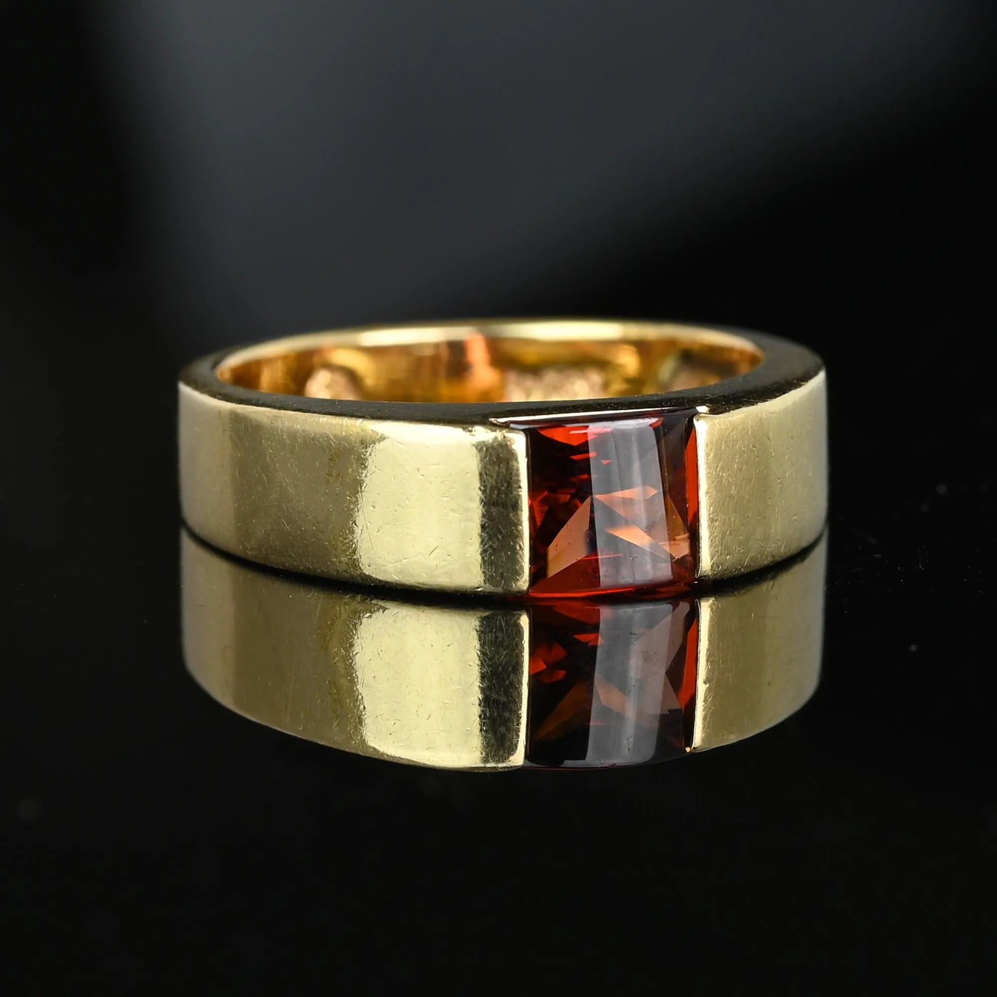 Vintage 14K Gold Smooth Top Red Tourmaline Ring Band