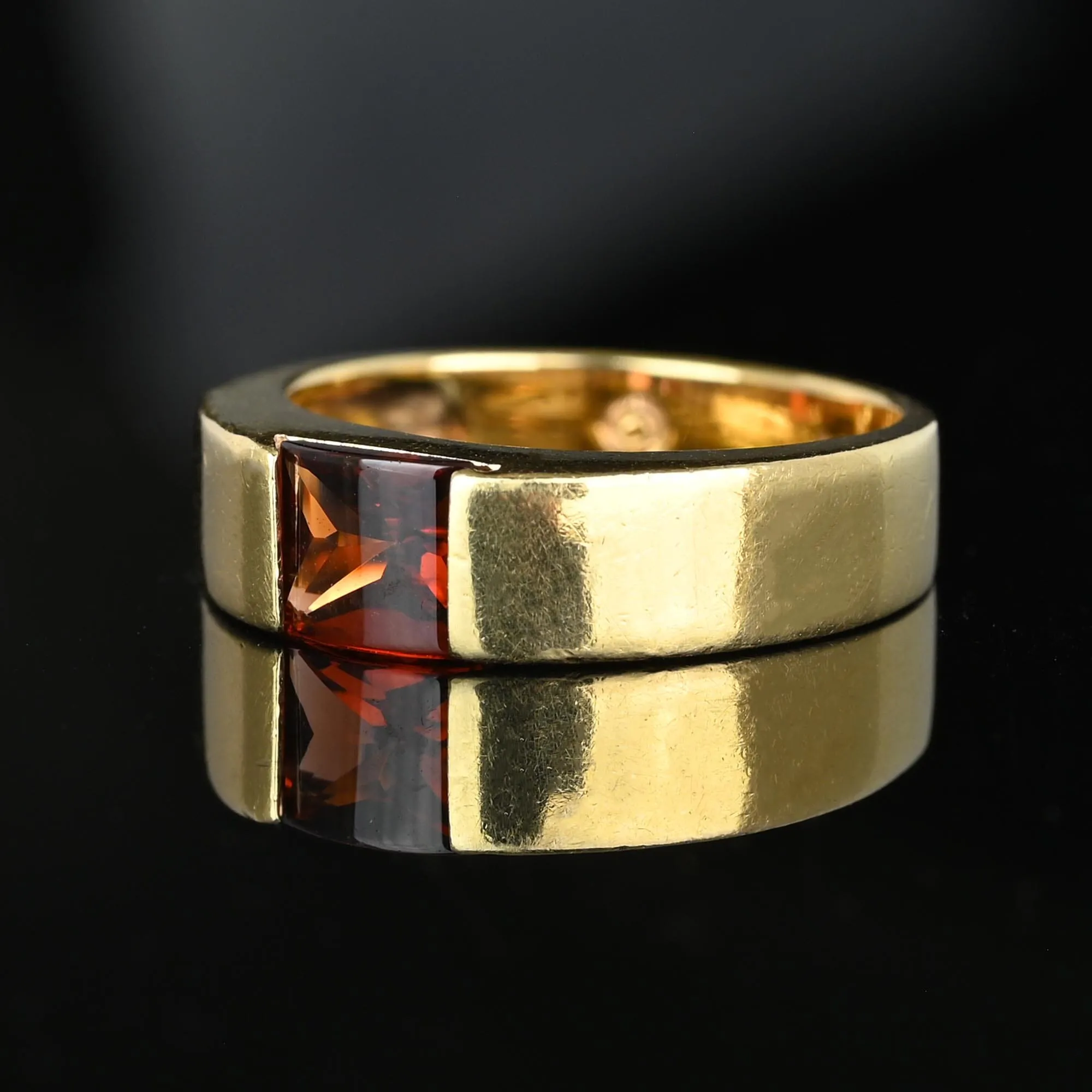 Vintage 14K Gold Smooth Top Red Tourmaline Ring Band