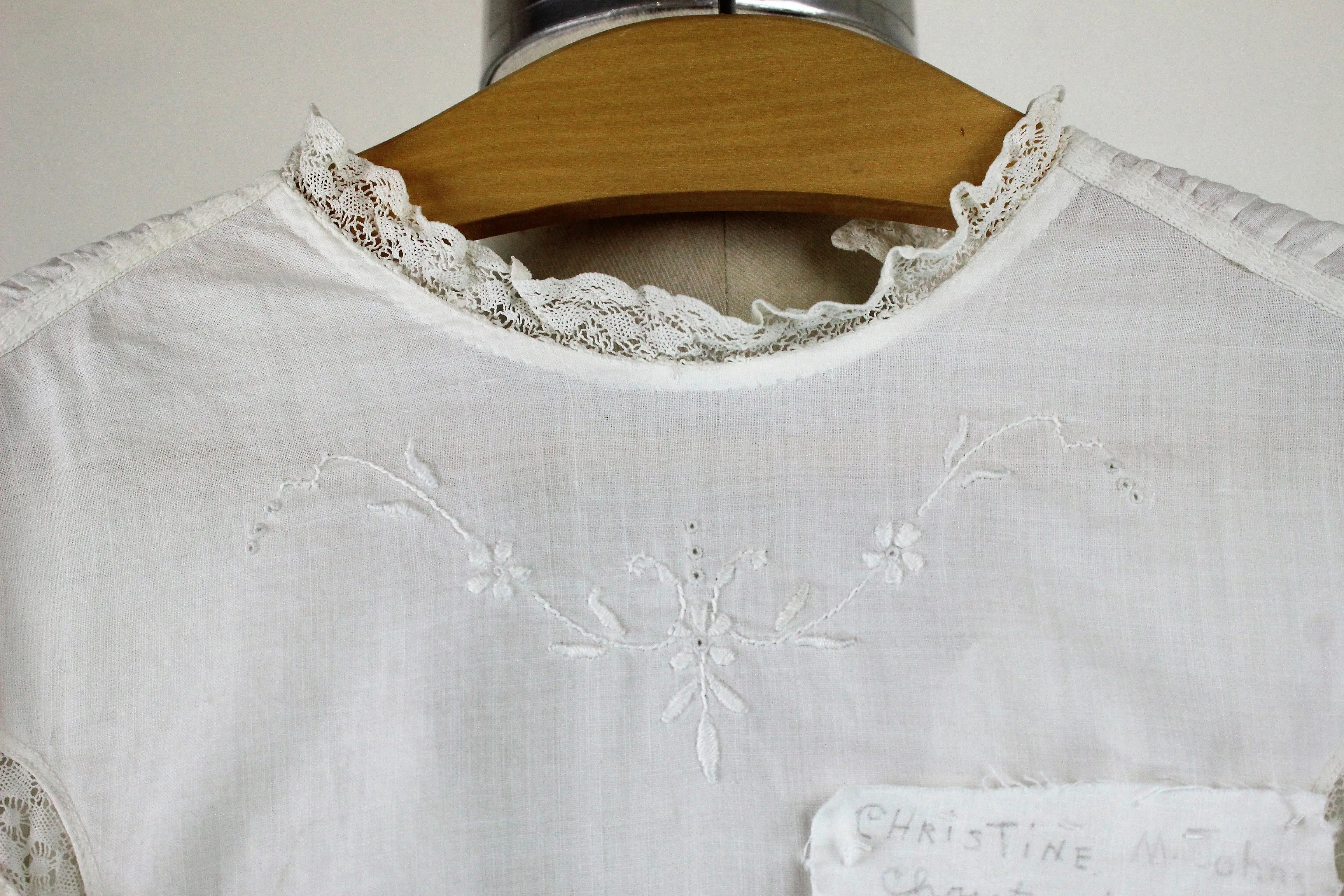 Vintage 1910s 1920s Babys White Cotton Christening Dress