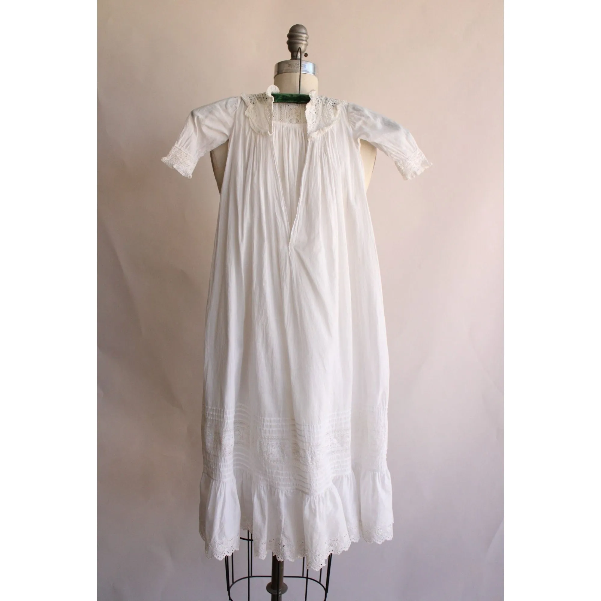 Vintage 1910s White Cotton and Lace Christening Baptism Dress