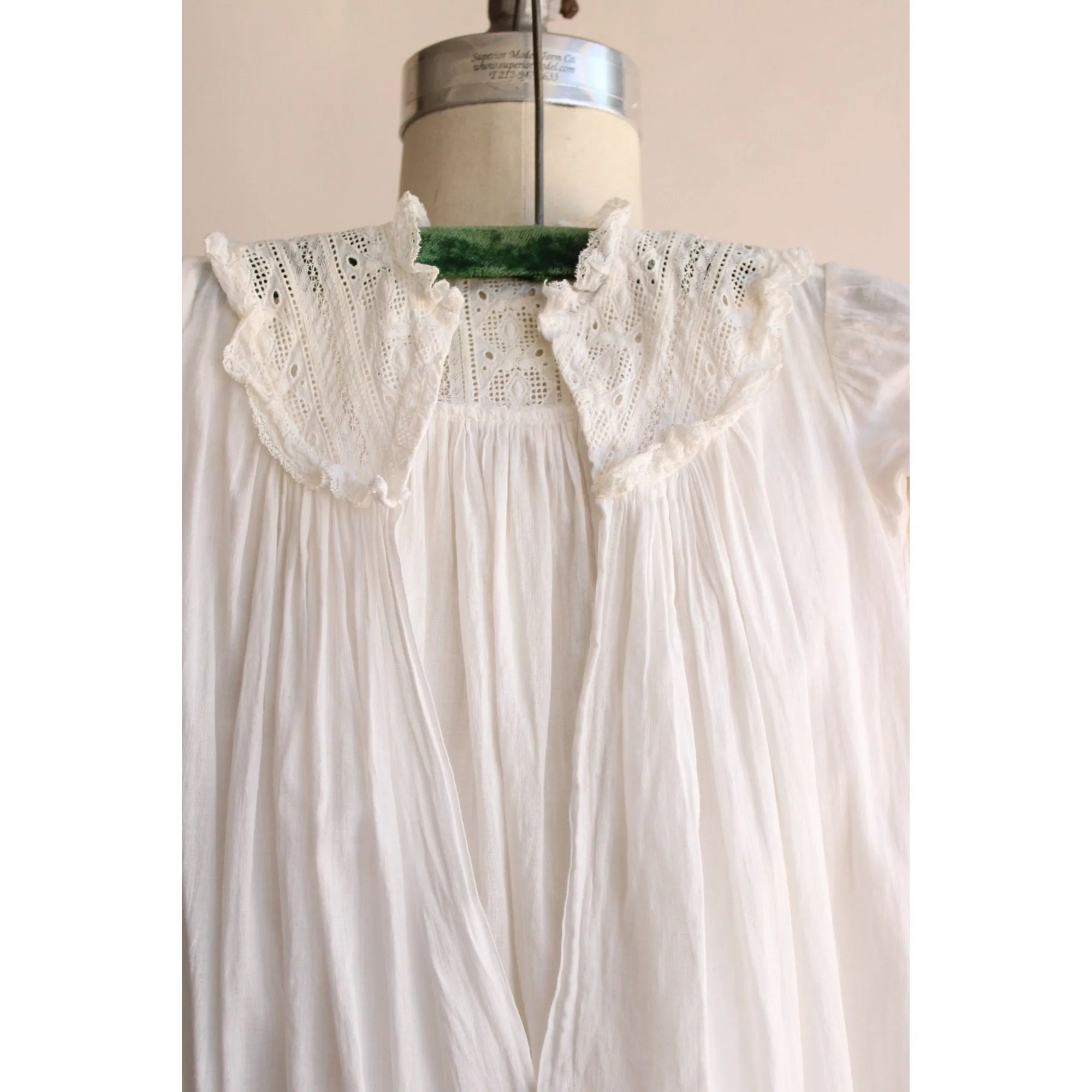 Vintage 1910s White Cotton and Lace Christening Baptism Dress