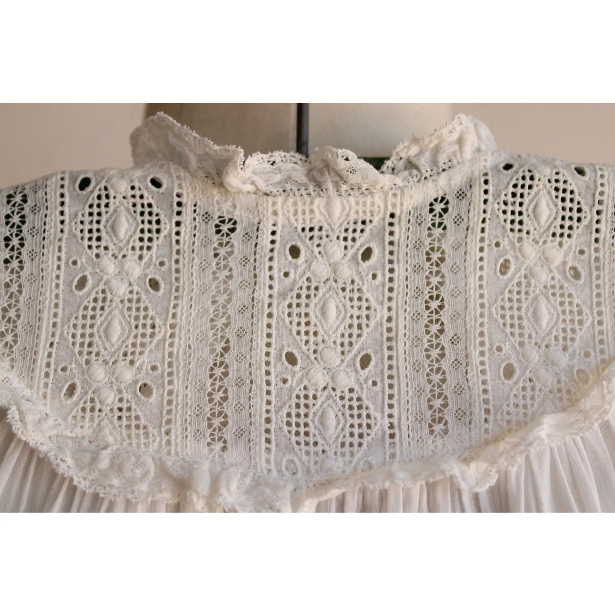 Vintage 1910s White Cotton and Lace Christening Baptism Dress