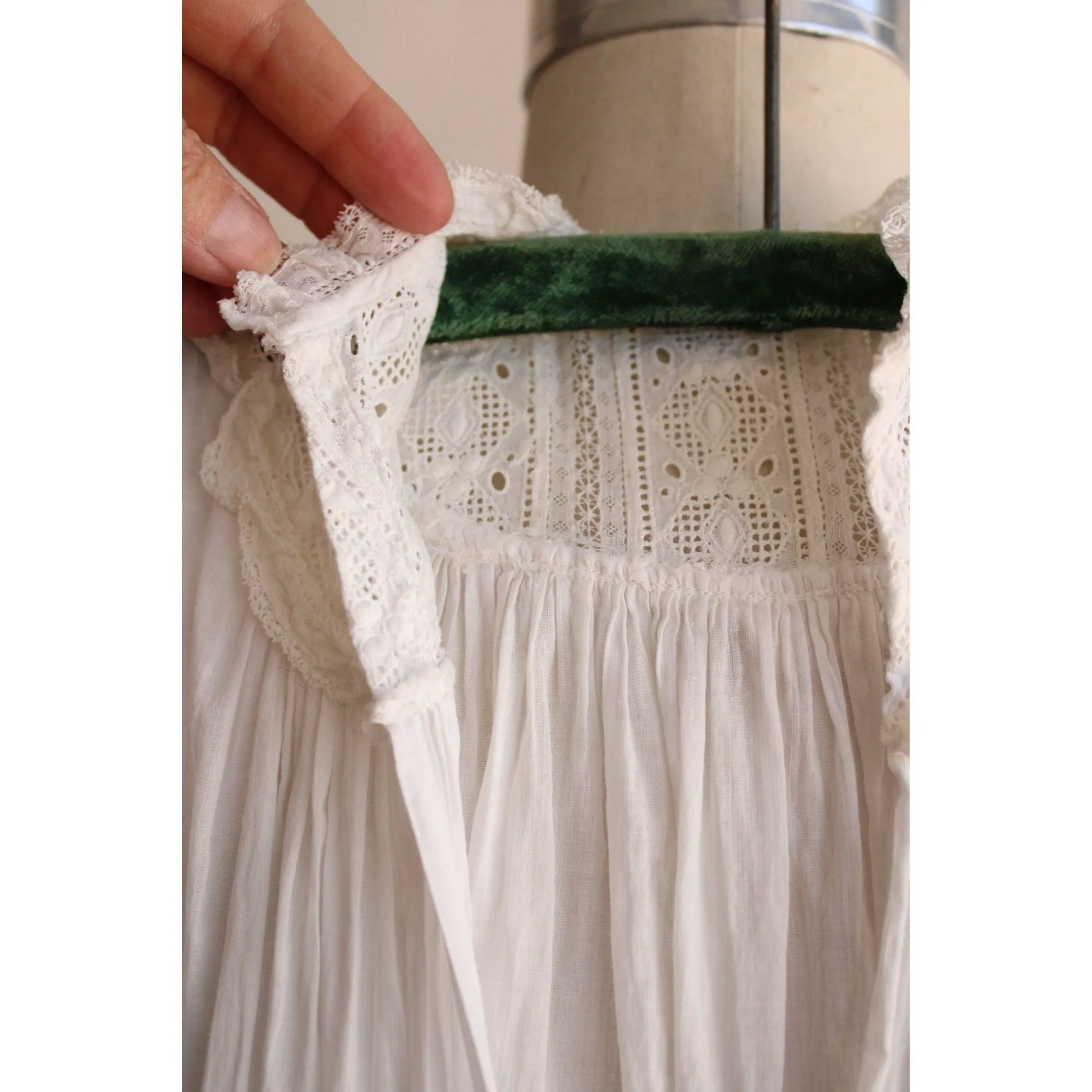 Vintage 1910s White Cotton and Lace Christening Baptism Dress