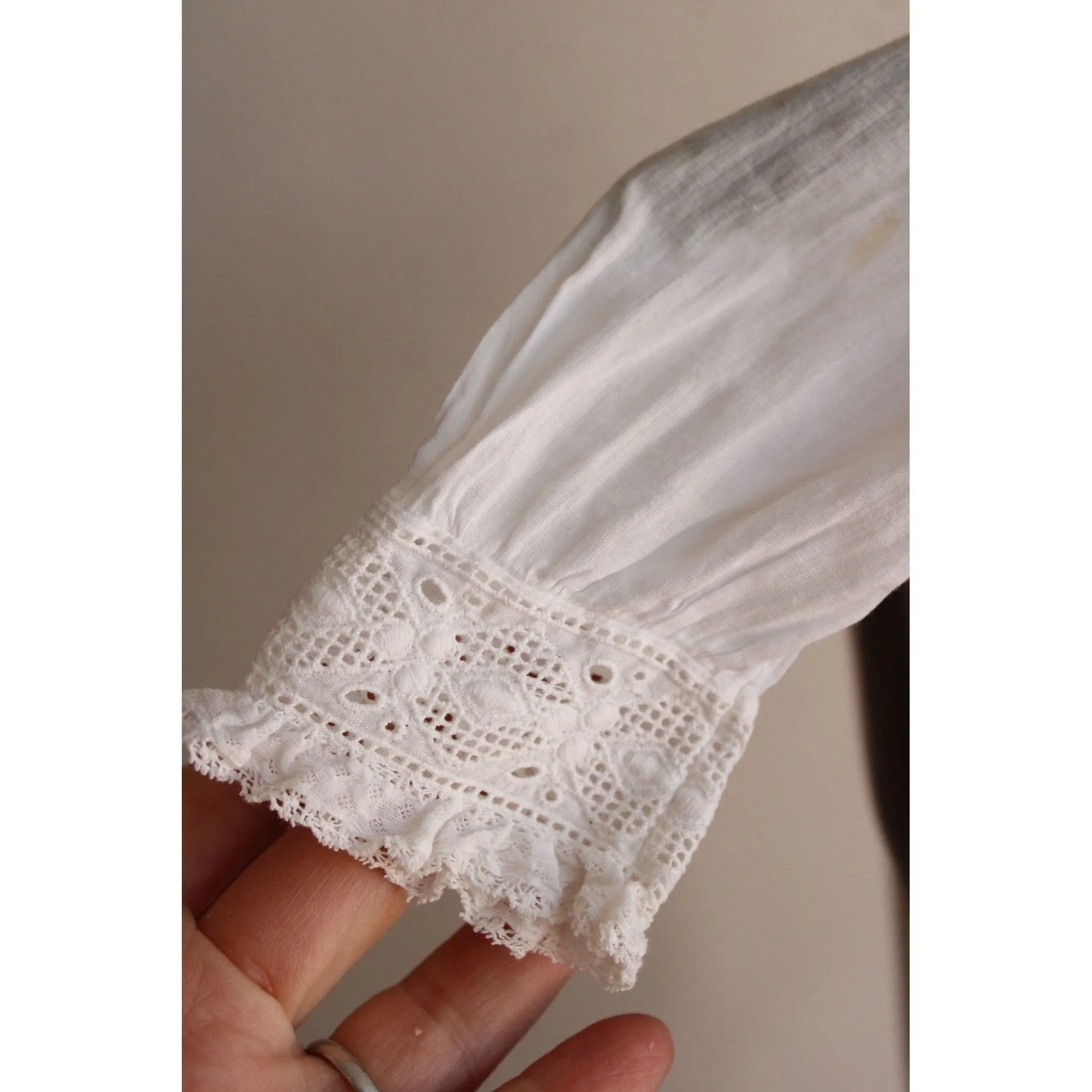 Vintage 1910s White Cotton and Lace Christening Baptism Dress