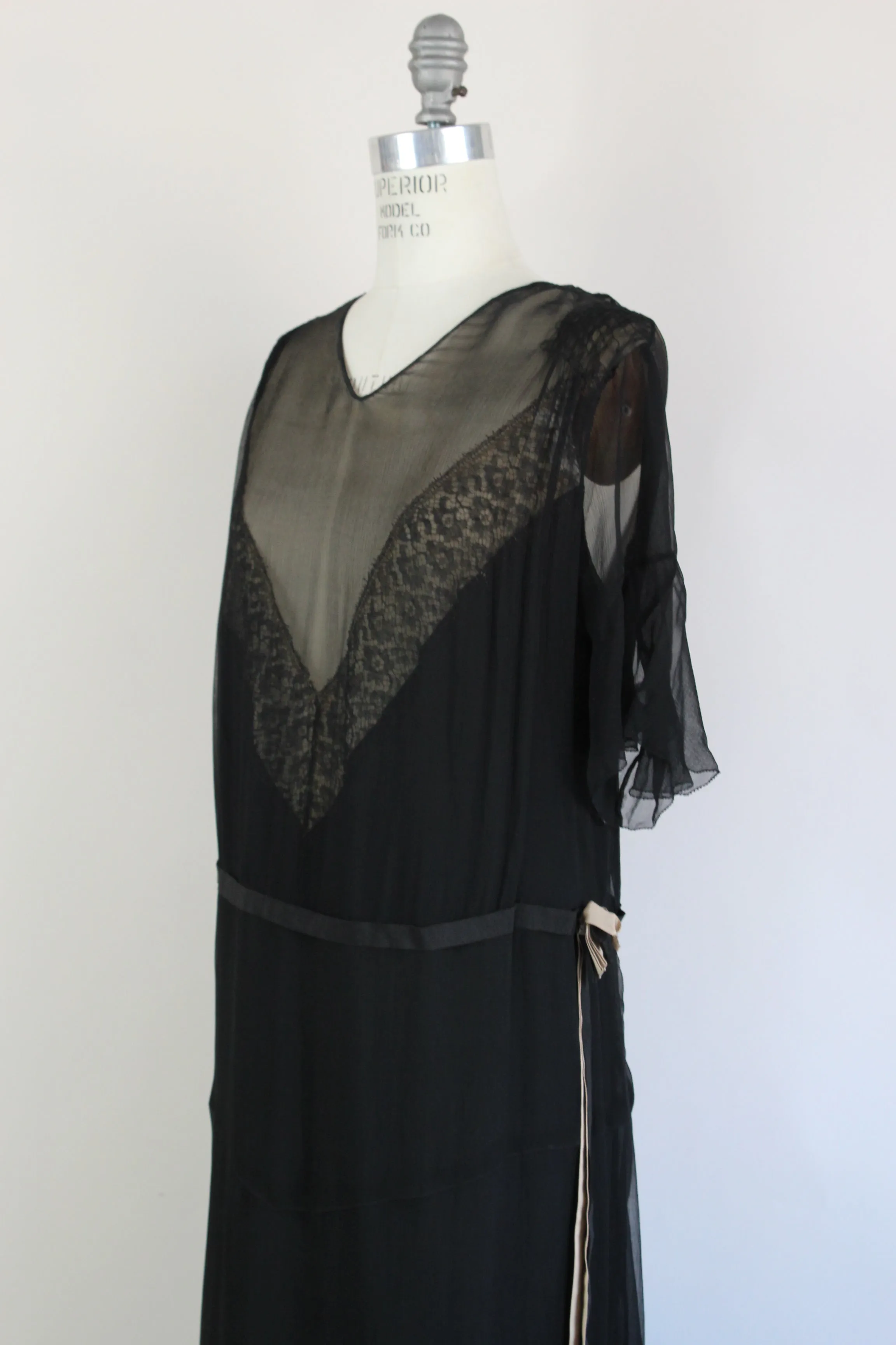 Vintage 1920s Black Silk Chiffon Dress