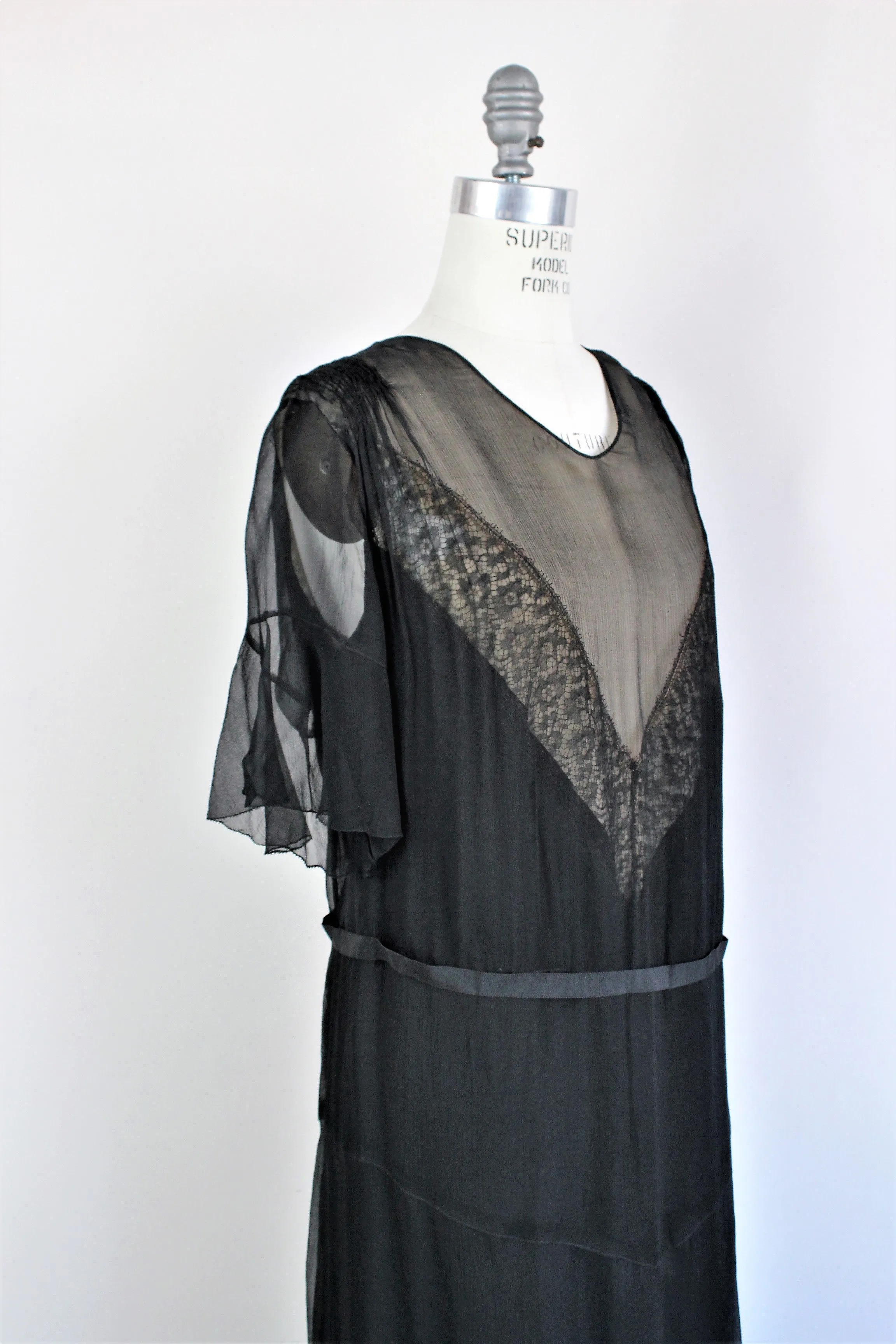 Vintage 1920s Black Silk Chiffon Dress