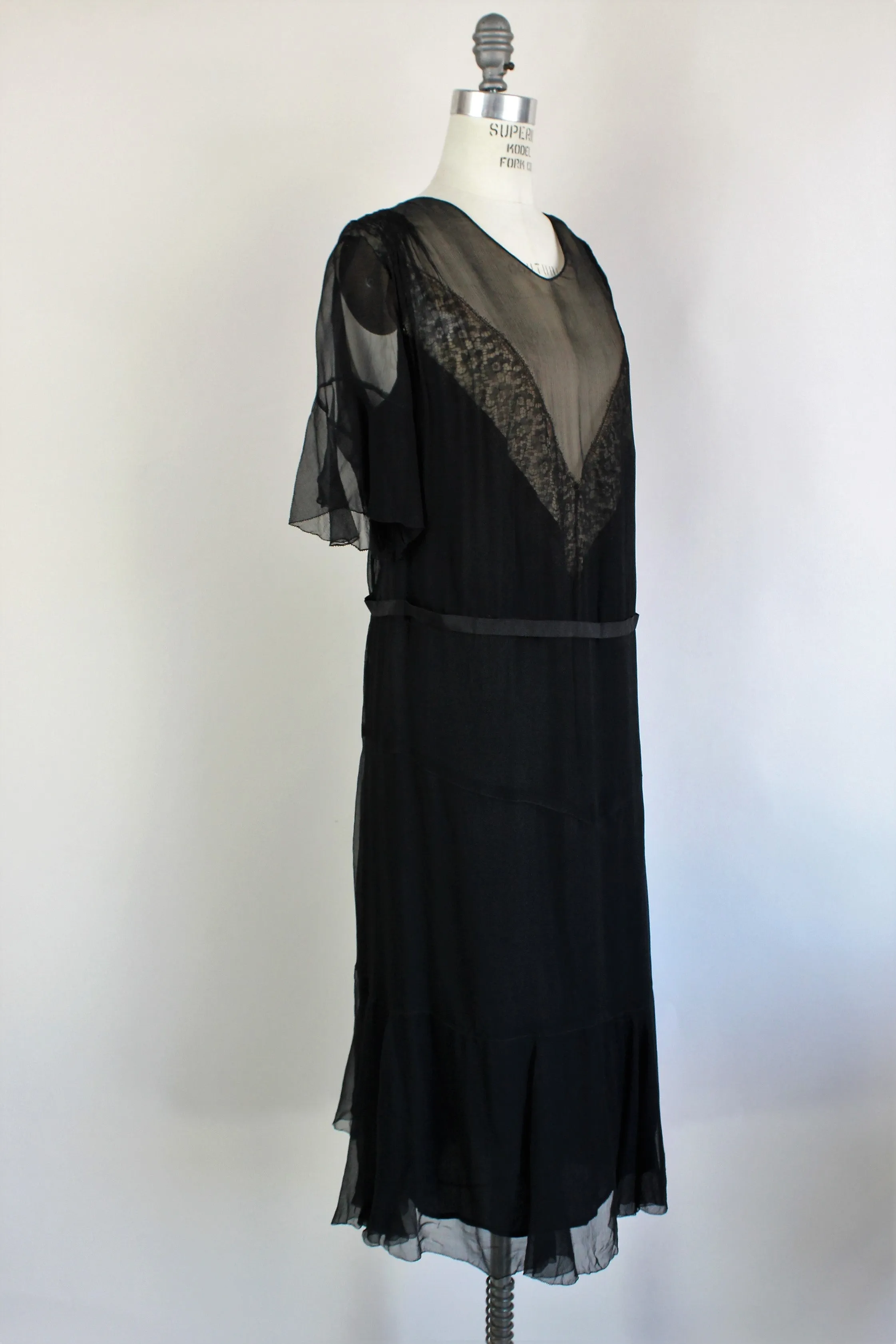 Vintage 1920s Black Silk Chiffon Dress