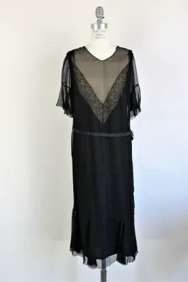 Vintage 1920s Black Silk Chiffon Dress