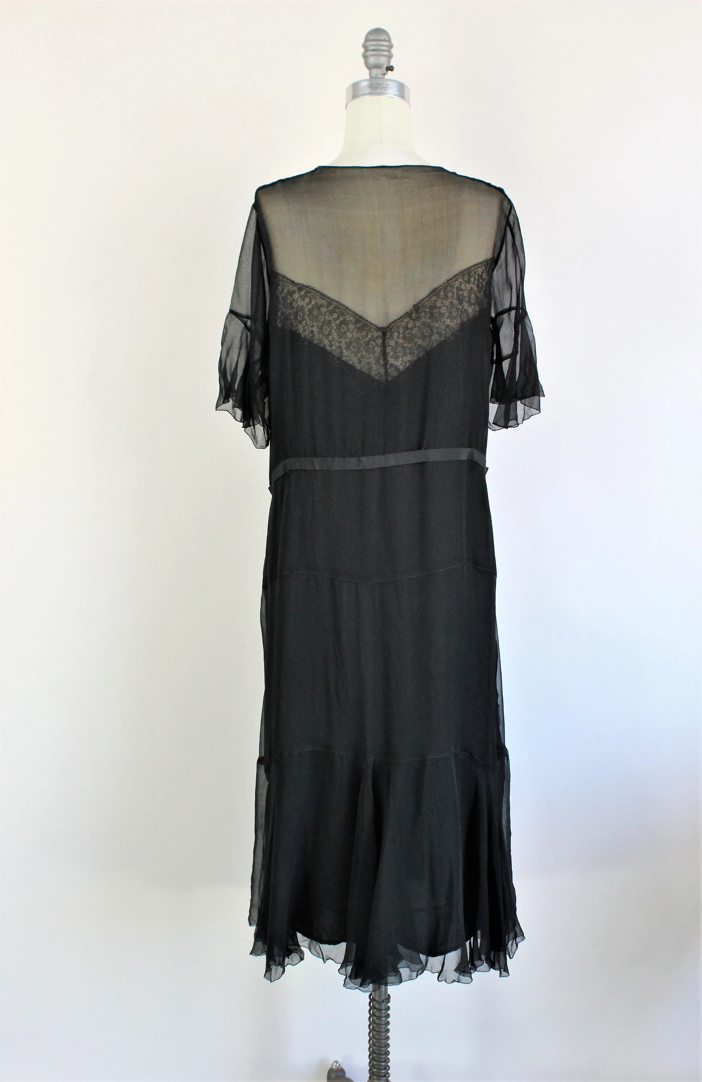 Vintage 1920s Black Silk Chiffon Dress