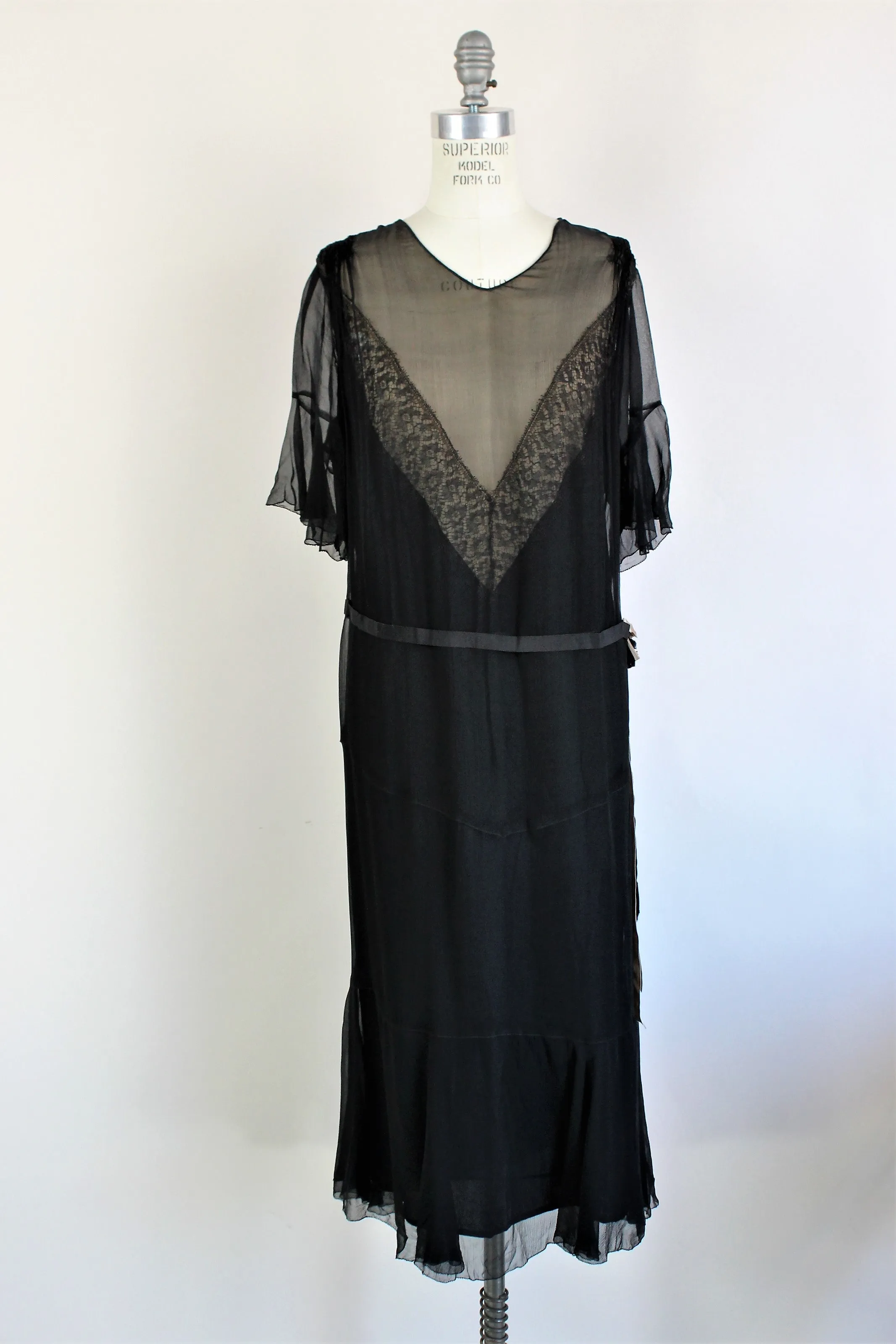 Vintage 1920s Black Silk Chiffon Dress