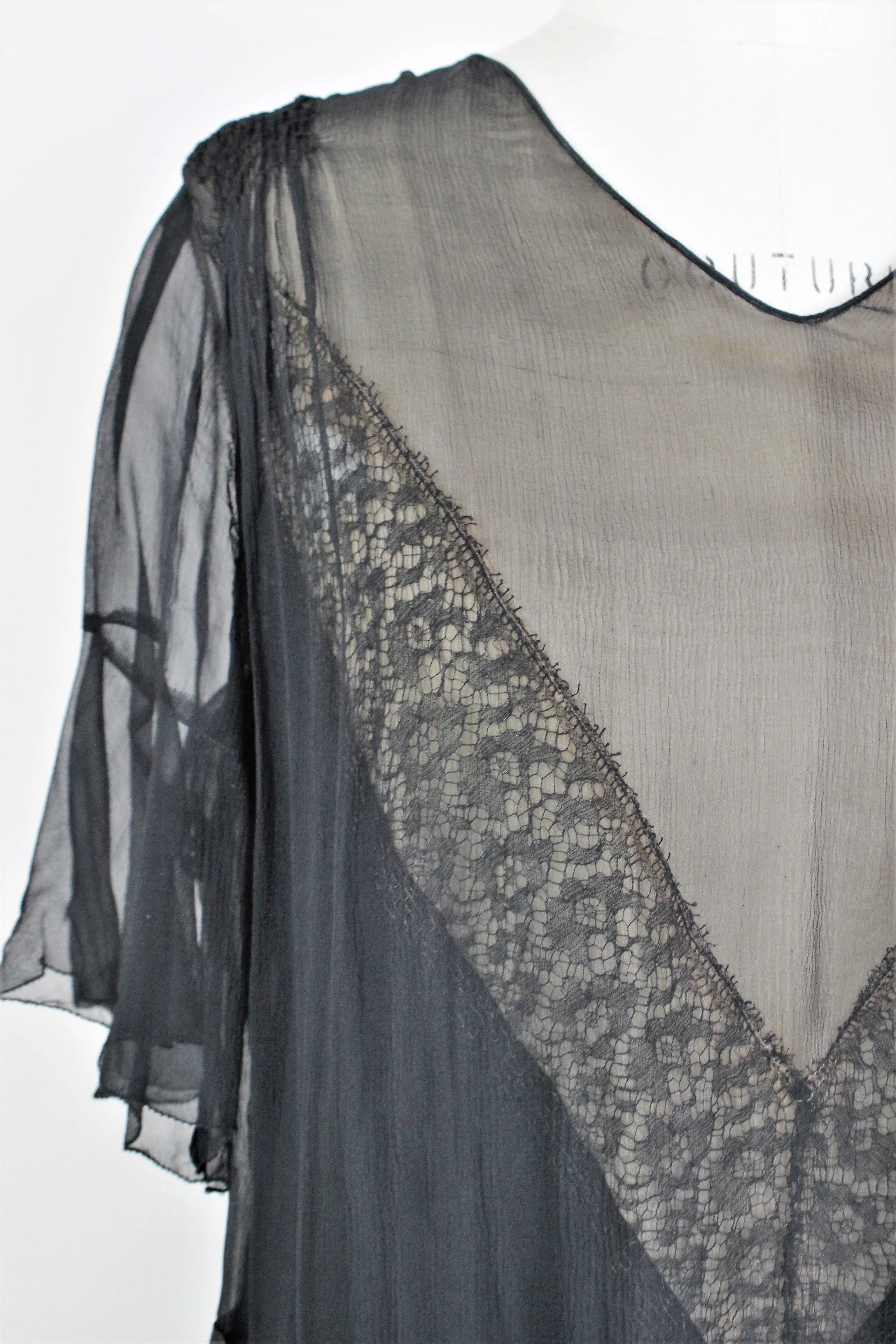 Vintage 1920s Black Silk Chiffon Dress