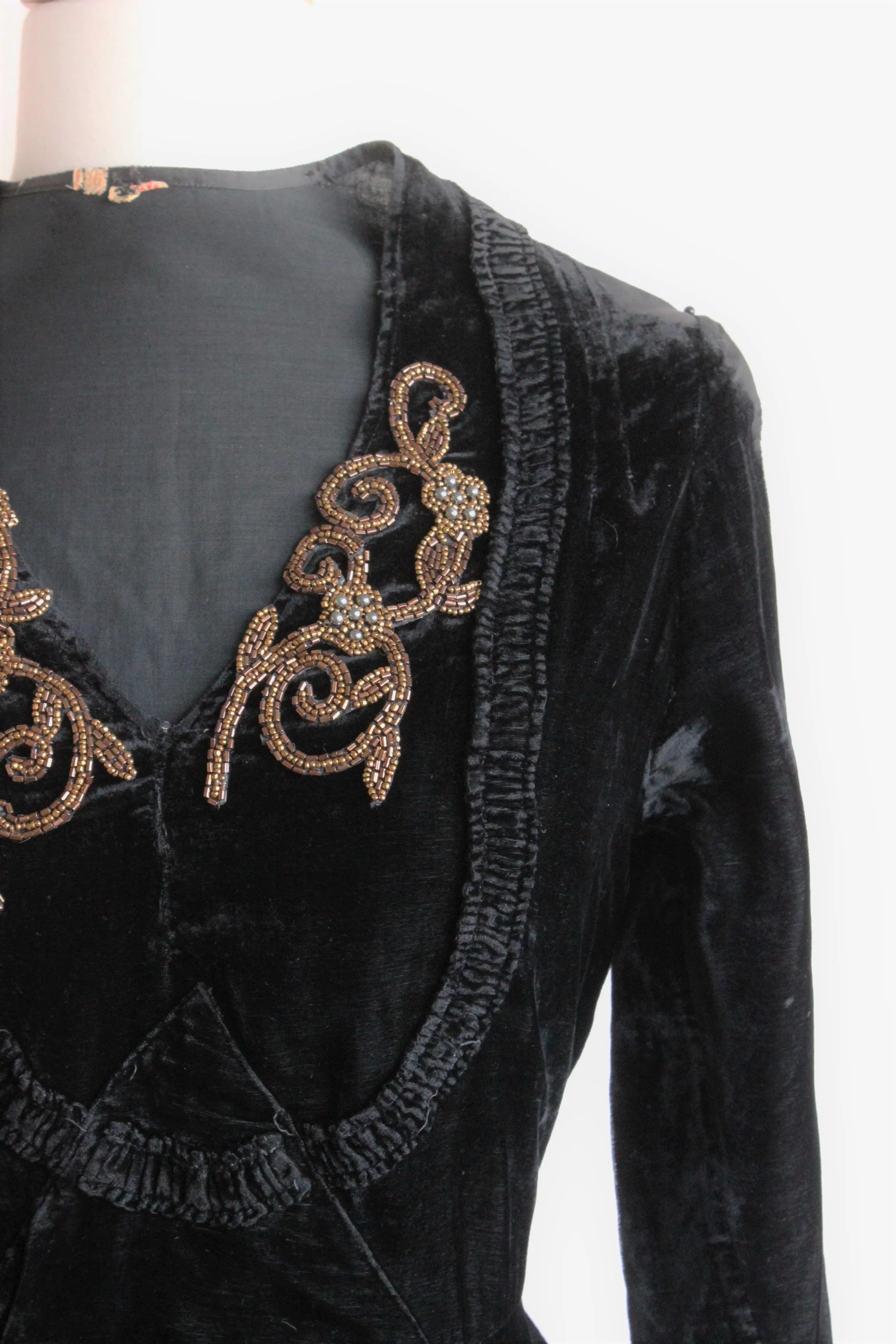 Vintage 1930s Black Silk Velvet Dress by Cash's