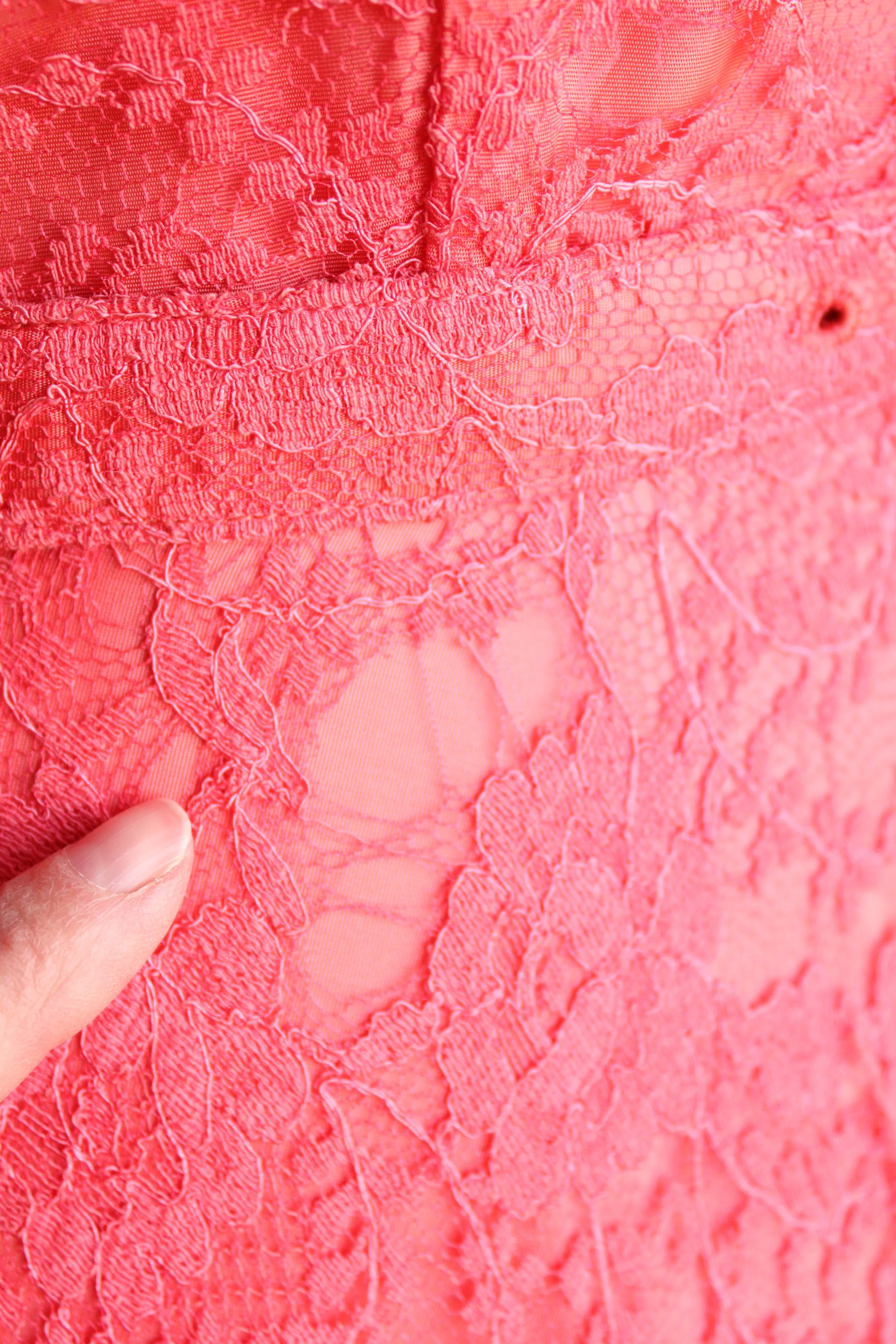 Vintage 1940s 1950s Pink Lace Dress With Belt by Jack Kopp