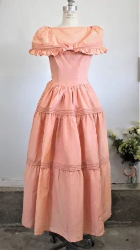 Vintage 1940s Coral Taffeta Party Dress, Full Length