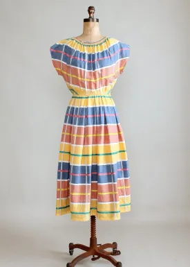 Vintage 1940s Stripes and Plaids Primary Color Dress
