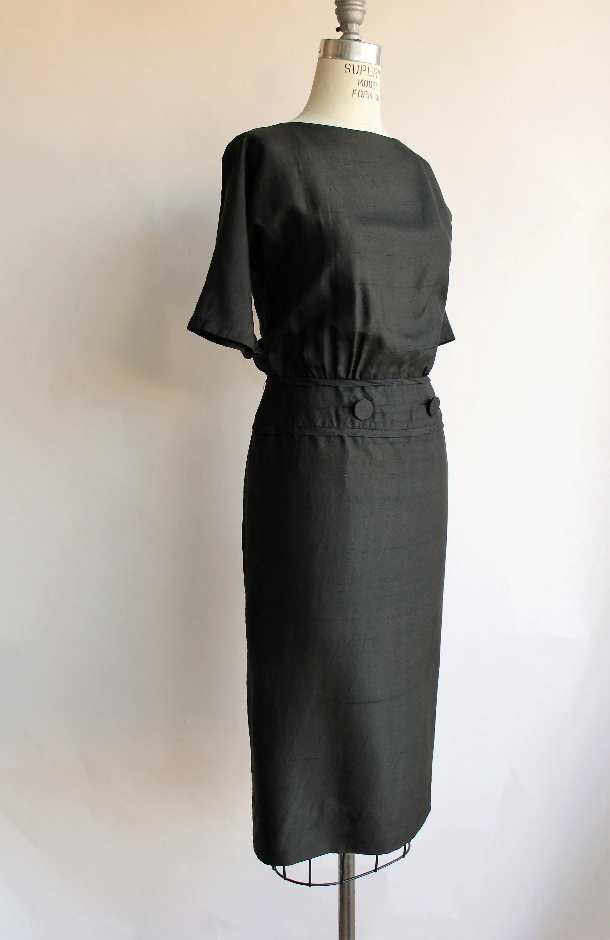 Vintage 1950s 1960s Black Silk Dress by Carl Naftal