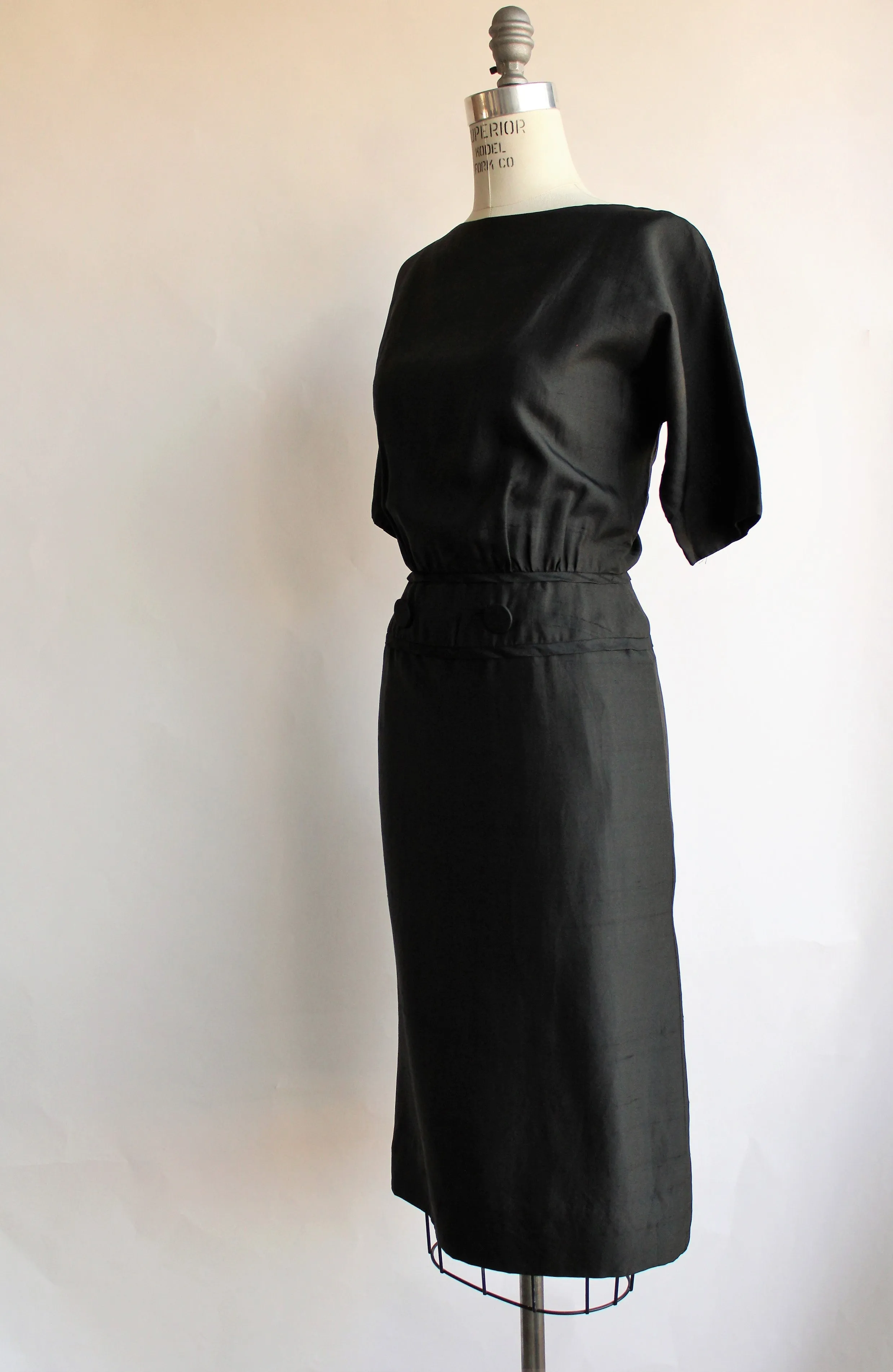 Vintage 1950s 1960s Black Silk Dress by Carl Naftal
