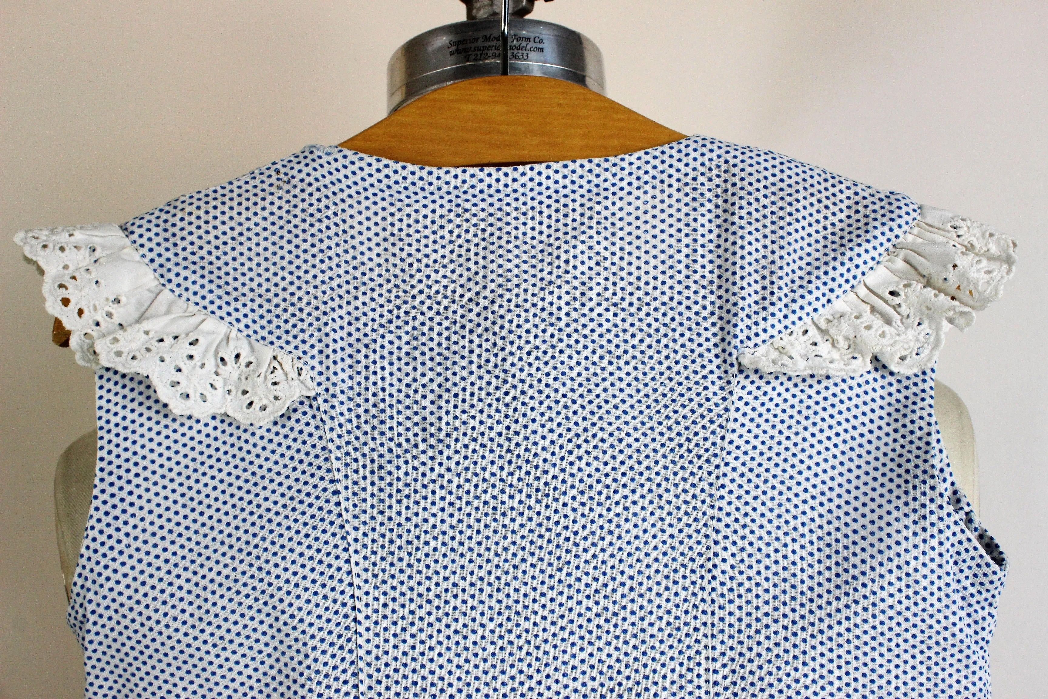 Vintage 1950s Blue And White Polkadot Cotton Baby Girl's Frock