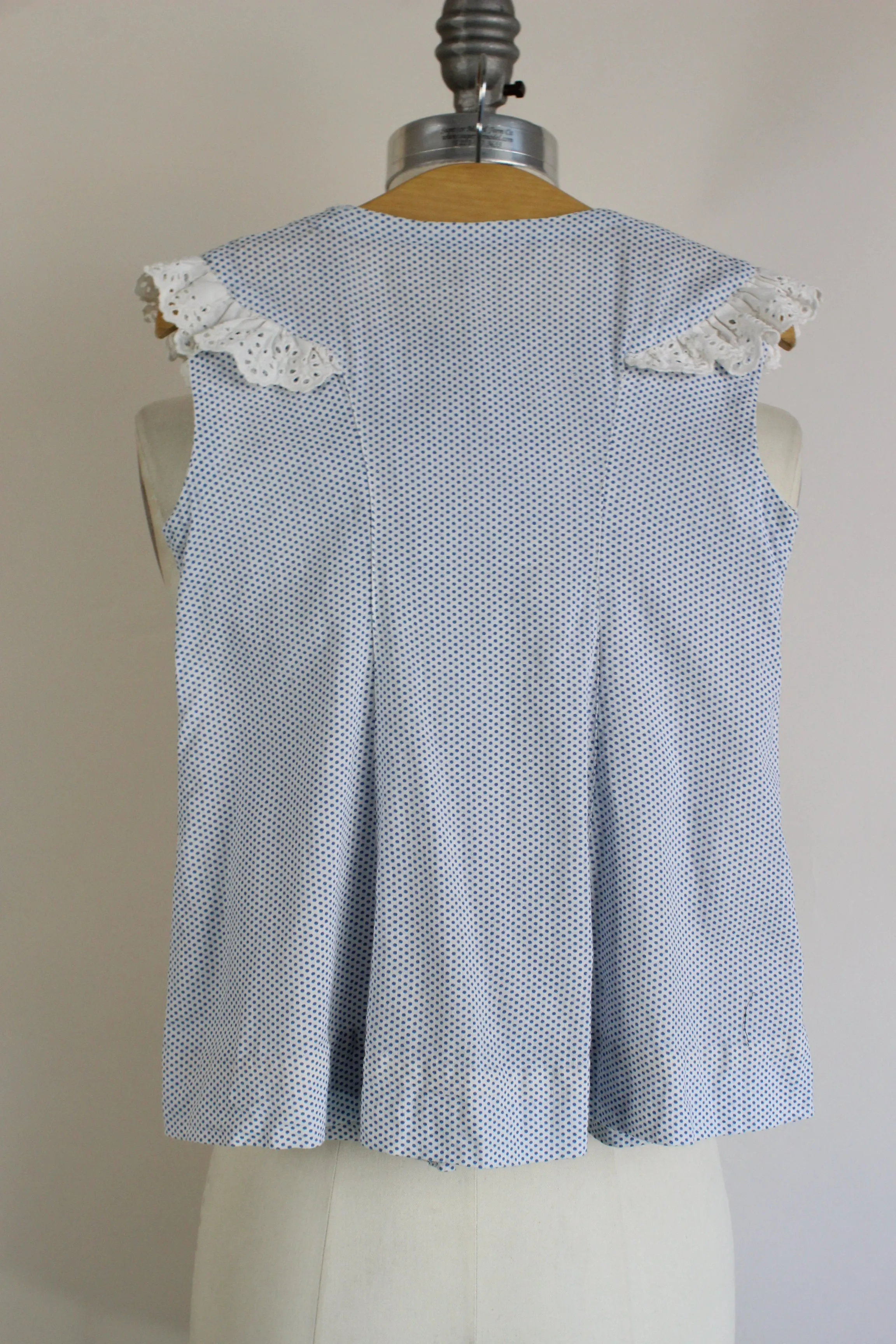 Vintage 1950s Blue And White Polkadot Cotton Baby Girl's Frock