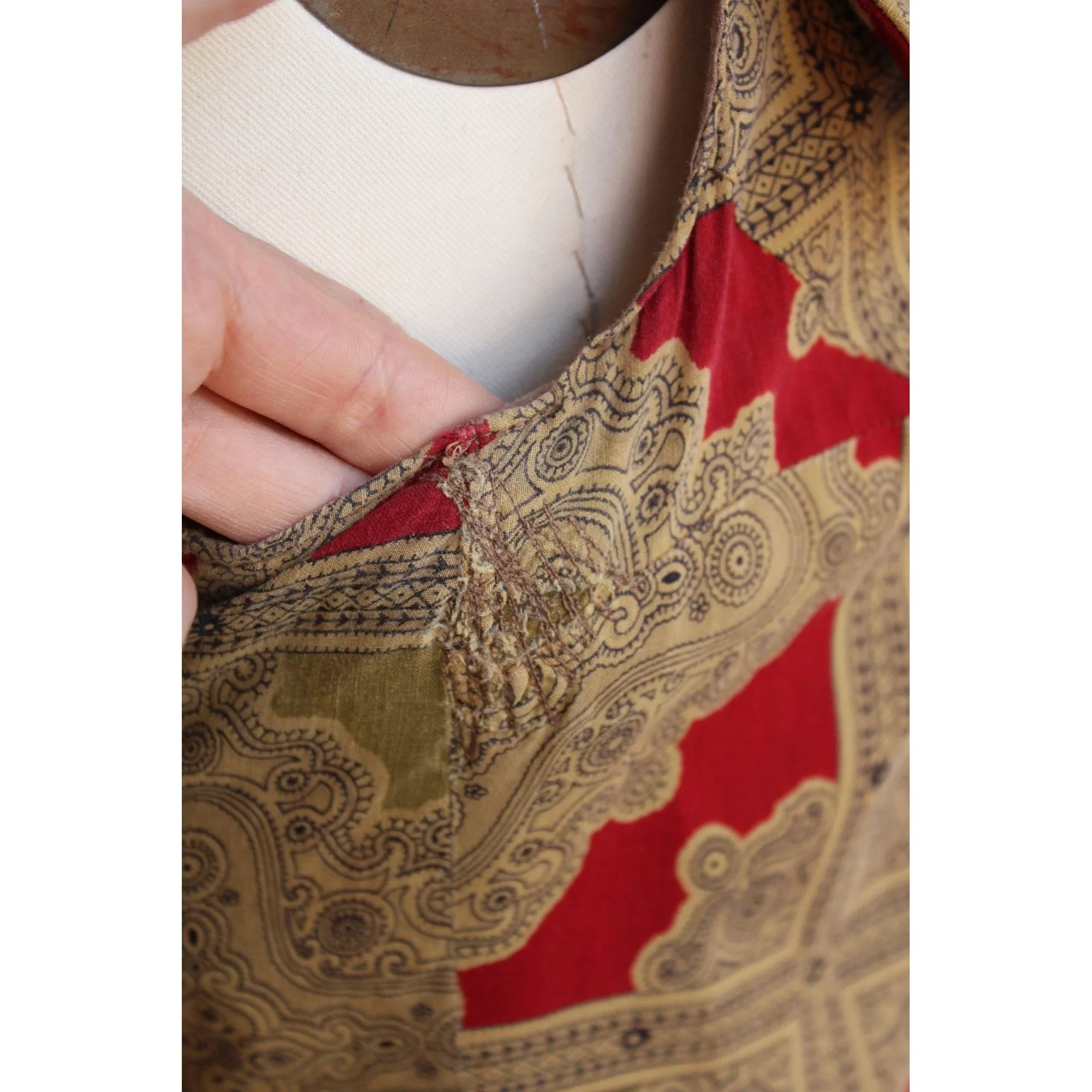 Vintage 1950s Red and Gold Cotton Fit and Flare Dress