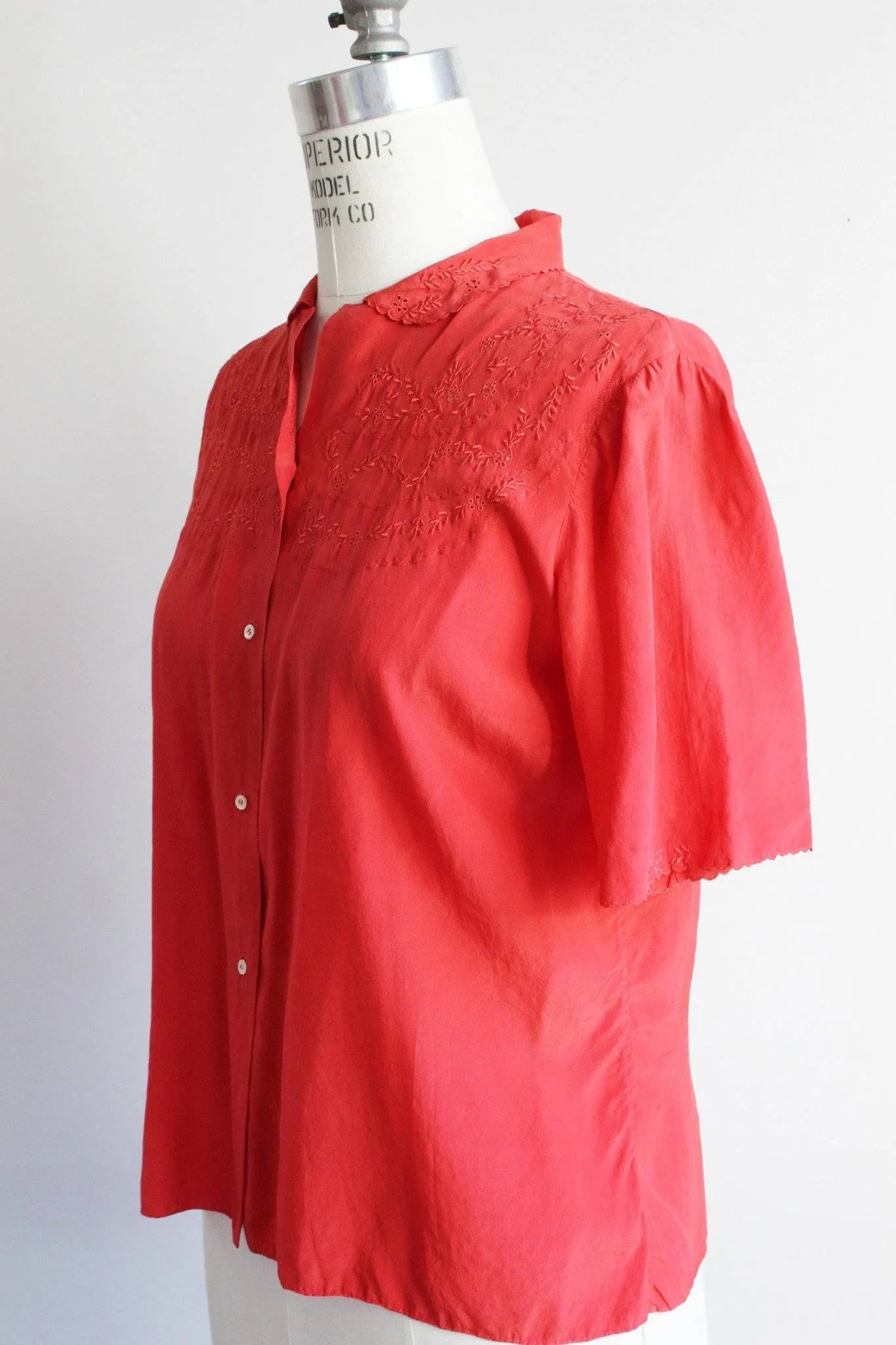 Vintage 1950s Red Silk Embroidered Blouse