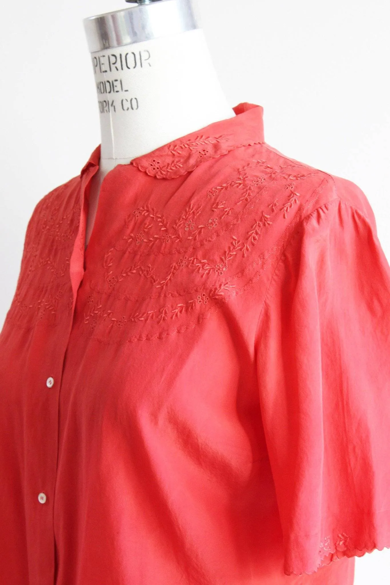 Vintage 1950s Red Silk Embroidered Blouse