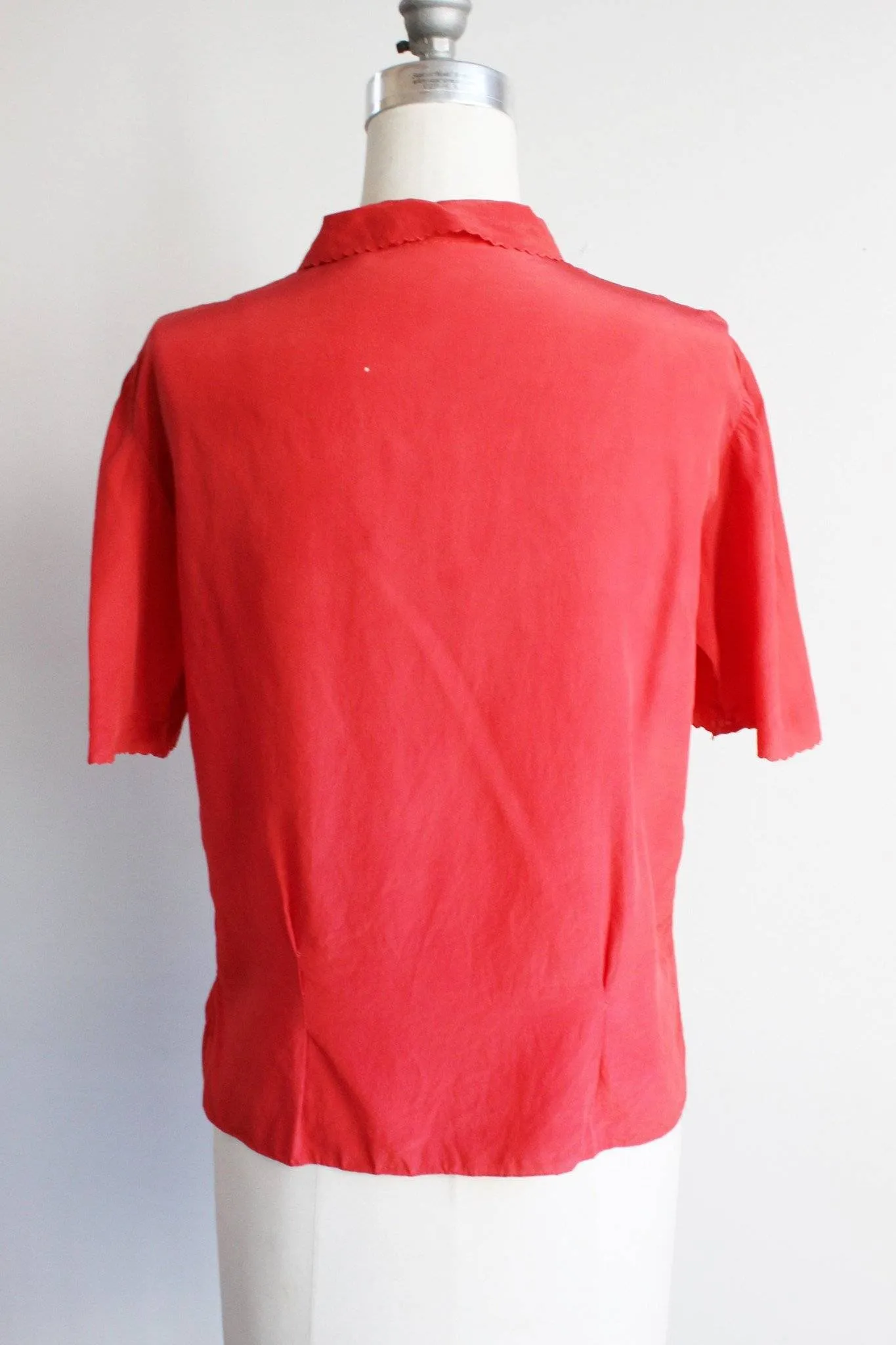 Vintage 1950s Red Silk Embroidered Blouse